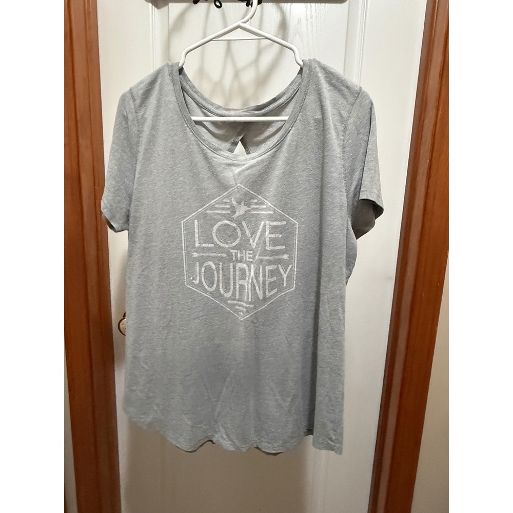 St Johns Bay Active Gray Love The Journey Graphic Tee Keyhole Back XL